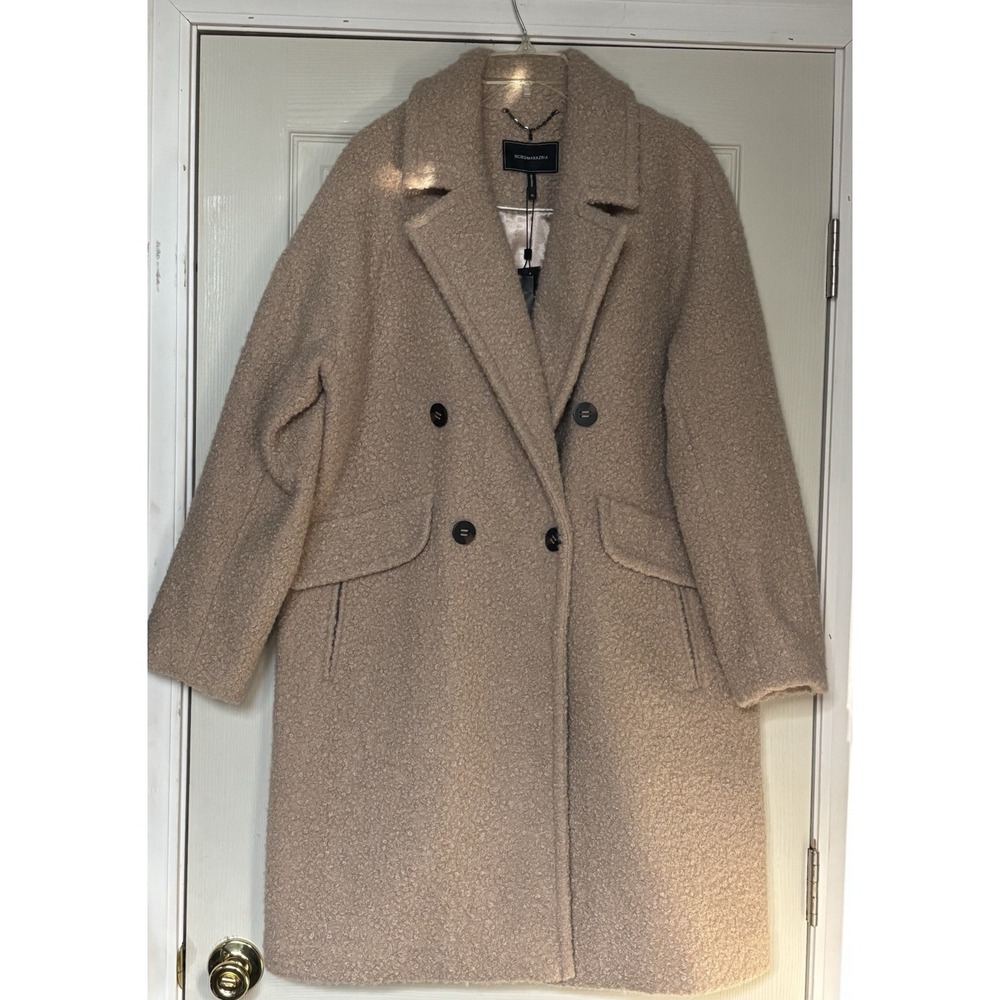 BCBGMAXAZRIA Women's Oatmeal Long Overcoat Button Collared Lined Size XL